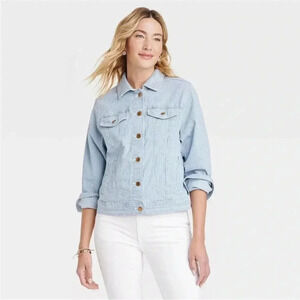 Size L Universal Thread Oversized Light  Blue Striped Jean Jacket